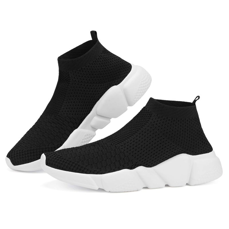 Casbeam Women's Running Knit Comfortable Lightweight Breathable Casual Sports Shoes Fashion Sneakers Slip-On Walking Shoes Black&White Size 10 - Image 4
